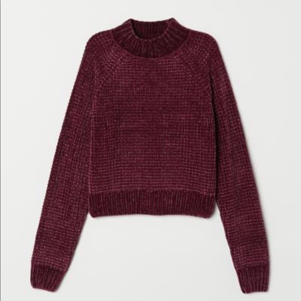 H&M ribbed knit sweater burgundy/chenille SMALL